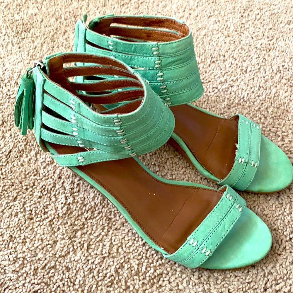 Anthropologie Matiko Teal/Mint Suede Sandals size 8